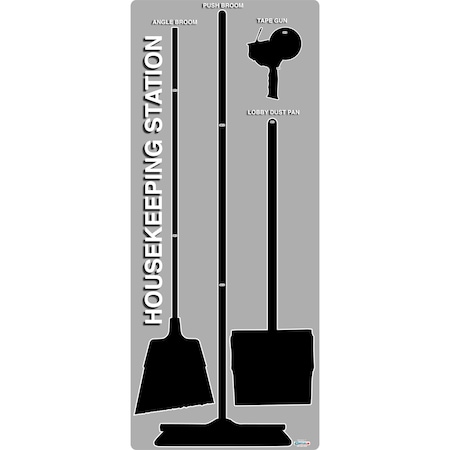 5S Supplies 5S Housekeeping Shadow Board Broom Station Version 7 - Gray Board / Black Shadows No Broom HSB-V7-GRAY/BLACK-BO